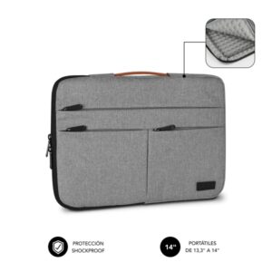 subblim funda air padding 360 portátil de 13.3" a 14" protección 360º con air padding múltiples bolsillos resistente y duradera color gris claro