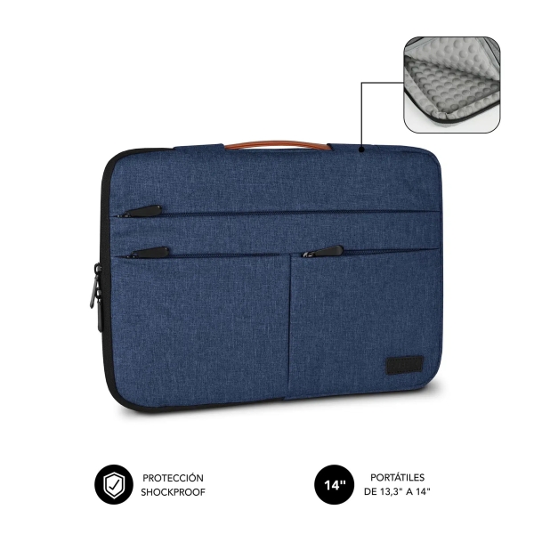 subblim funda air padding 360 portátil de 13.3" a 14" protección 360º con air padding múltiples bolsillos resistente y duradera color azul
