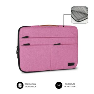 subblim funda air padding 360 portátil de 13.3" a 14" protección 360º con air padding múltiples bolsillos resistente y duradera color rosa