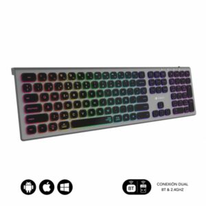 subblim teclado inalambrico master bluetooth y 2.4g iluminado teclas ergonomicas de bajo perfil color gris negro
