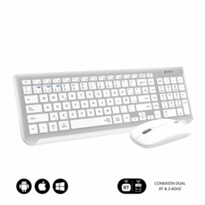 subblim combo dual prestige teclado y raton inalambricos bluetooth y 2.4g funcionamiento silencioso color blanco plata