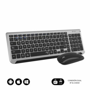 subblim combo dual prestige teclado y raton inalambricos bluetooth y 2.4g funcionamiento silencioso color gris negro