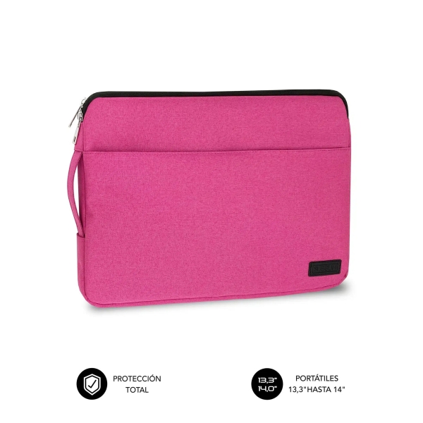subblim funda urban portátil de 13.3" a 14" proteccion elegante y funcional tela de poliester 600d interior acolchado de foam color rosa