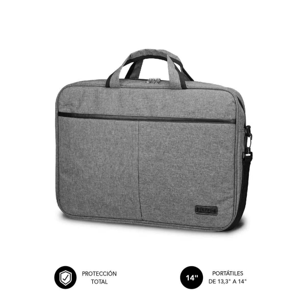subblim maletin elite portatil de 13.3" a 14" fabricado en poliester oxford doble cremallera color gris