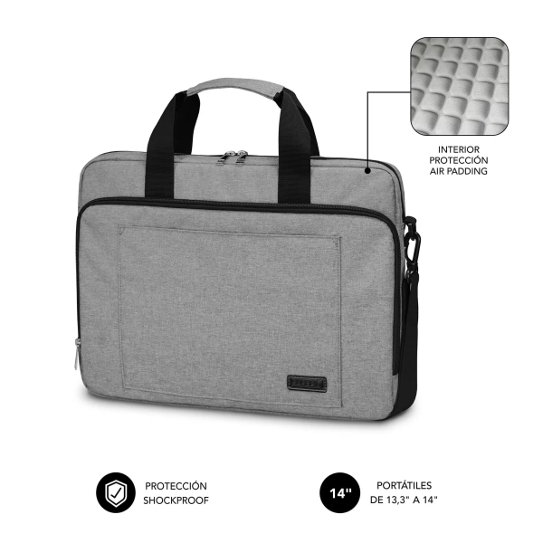 subblim maletin para portatiles de hasta 14" pulgadas proteccion air padding resistente poliester oxford repelente de liquidos color gris