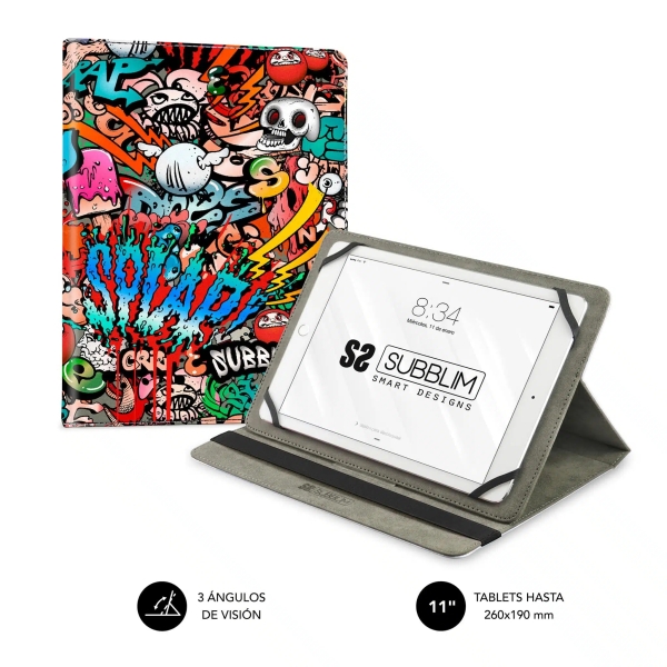 subblim funda tablet universal trendy 9.6" a 11" posicion stand con 2 angulos de vision soporte antideslizante colores varios