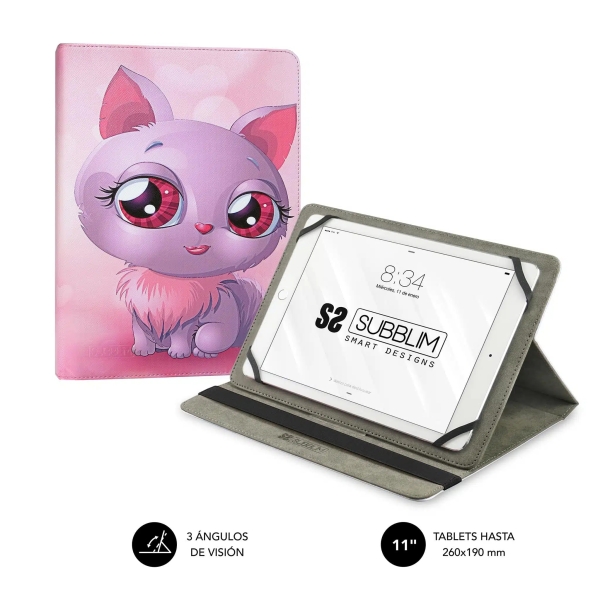 subblim funda tablet universal trendy 9,6" a 11" posicion stand con 2 angulos de vision soporte antideslizante color cat