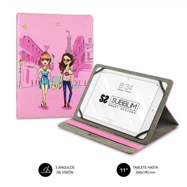 subblim funda tablet universal trendy 9.6" a 11" posicion stand con 2 angulos de vision soporte antideslizante colores varios