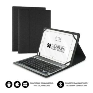subblim teclado bluetooth extraíble funda universal 9 10.1" diseño ultradelgado soporte ajustable acceso a todas las funciones sistema magnético resistente y adaptable inalámbrico bluetooth color negro