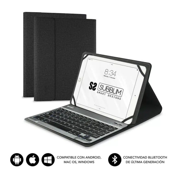 subblim teclado bluetooth extraíble funda universal 9 10.1" diseño ultradelgado soporte ajustable acceso a todas las funciones sistema magnético resistente y adaptable inalámbrico bluetooth color negro