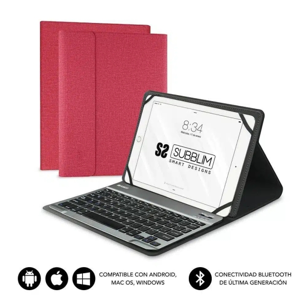 subblim teclado bluetooth extraíble funda universal 9 10.1" diseño ultradelgado soporte ajustable acceso a todas las funciones sistema magnético resistente y adaptable inalámbrico bluetooth color rojo