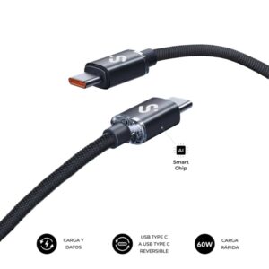 subblim cable optimus usb c 60w nylon trenzado 480mbps 1 metro color negro