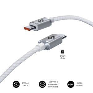 subblim cable optimus usb c 60w nylon trenzado 480mbps 2 metros color blanco
