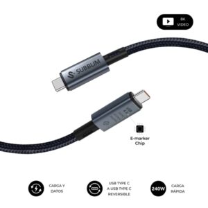subblim cable high usb c 240w nylon trenzado 40gbps chip e marker 1.5 metros color negro