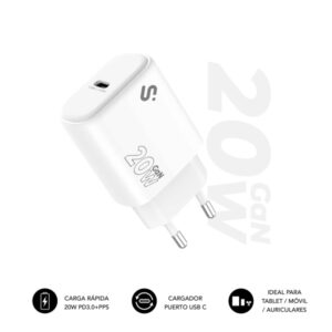subblim cargador de pared gan 20w usb c carga rápida color blanco