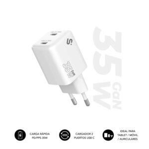 subblim cargador de pared gan 35w 2xusb c carga rápida color blanco