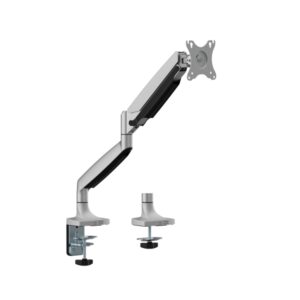 ewent soporte de mesa con brazo articulado para monitor hasta 45" giratorio e inclinable gestion de cables peso maximo 15kg vesa 100x100 abrazadera para grosor maximo de 80mm 134x625x663mm color gris espacial