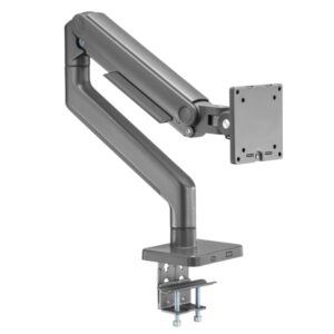 ewent soporte de mesa con brazo articulado para monitor hasta 49" giratorio e inclinable gestion de cables peso maximo 20kg vesa 100x100 abrazadera para grosor maximo de 80mm 134x625x663mm color gris espacial