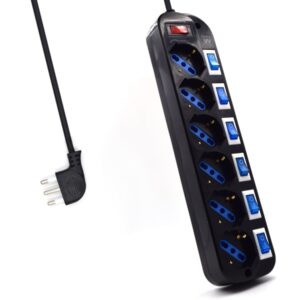 ewent regleta con 6 tomas tipo l/f (schuko) de 10/16a interruptor on/off general e individual proteccion contra sobretensiones proteccion infantil enchufe italiano plano en angulo cable de 1.5m color negro