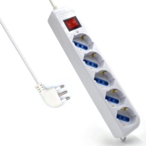 ewent regleta con 6 tomas tipo l/f (schuko) de 10/16a interruptor de encendido proteccion contra sobretensiones proteccion infantil enchufe italiano plano en angulo cable de 1.5m color blanco