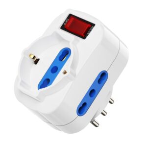 ewent regleta de 3 tomas de pared 3x tomas italianas tipo l/ schuko de 10/16a 2 tomas l + 1 toma l/f (schuko) interruptor on/off proteccion infantil enchufe italiano giratorio color blanco