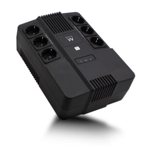 ewent sai interactivo 700va/390w 6x schuko toma tierra funcion avr notificacion sonora y led proteccion electrica bateria de 12v / 7ah reemplazable permite montaje en pared color negro