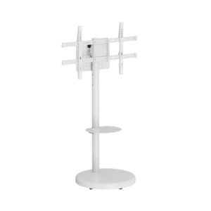 ewent soporte de suelo para tv hasta 86" bandeja auxiliar altura ajustable gestion de cables vesa maximo 600x400 peso maximo 50kg ruedas para desplazamiento 500x500x1340mm color blanco