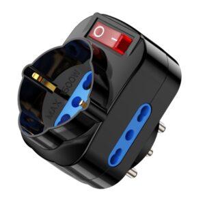 ewent regleta de 3 tomas de pared 3x tomas italianas tipo l/ schuko de 10/16a 2 tomas l + 1 toma l/f (schuko) interruptor on/off proteccion infantil enchufe italiano giratorio color negro