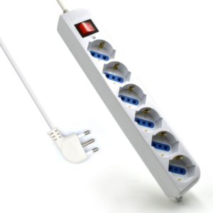 ewent regleta con 6 tomas tipo l/f (schuko) de 10/16a proteccion contra sobretensiones proteccion infantil enchufe italiano plano en angulo interruptor on/off cable de 1.5m color blanco