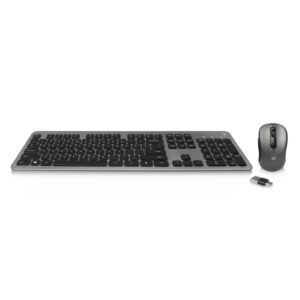 ewent pack teclado + raton inalambrico para oficina receptor usb a 2.4hz 1600dpi disposicion inglesa qwerty us incluye pilas aa/aaa teclas silenciosas de perfil bajo color negro/gris