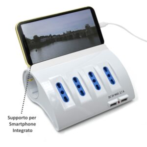 ewent regleta con 6 tomas 4 tomas l + 2 toma l/f (schuko) 2x usb a proteccion infantil enchufe italiano plano en angulo proteccion contra sobretensiones cable de 1.5m color blanco