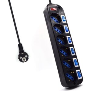ewent regleta de 6 tomas de seguridad 6x schuko 16a proteccion contra sobretension interruptor on/off general e individuales proteccion infantil cable de 1.5m color negro