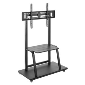 ewent soporte de suelo para tv hasta 100" bandeja auxiliar altura ajustable vesa maximo 800x600 peso maximo 150kg ruedas para desplazamiento 1050x570x1785mm color negro