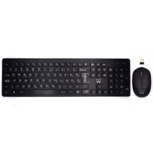 ewent pack teclado + raton inalambricos receptor usb a 2.4hz 1000dpi disposicion eslovena qwertz si incluye pilas aa/aaa teclas concavas alcance hasta 10m color negro