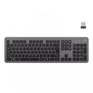 ewent teclado inalambrico bateria de litio recargable de 300mah disposicion portuguesa qwerty pt retroiluminacion teclas de bajo perfil y silenciosas color negro/gris