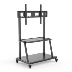 ewent soporte de suelo para tv hasta 120" bandeja auxiliar altura ajustable vesa maximo 1000x600 peso maximo 120kg ruedas con bloqueo 1140x735x1840mm color negro