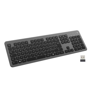ewent teclado inalambrico bateria de litio recargable de 300mah disposicion italiana qwerty it retroiluminacion teclas de bajo perfil y silenciosas color negro/gris