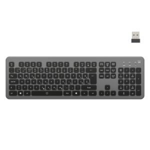 ewent teclado inalambrico bateria de litio recargable de 300mah disposicion eslovena qwertz si retroiluminacion teclas de bajo perfil y silenciosas color negro/gris