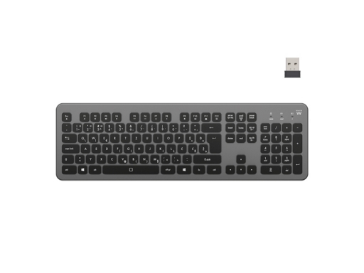ewent teclado inalambrico bateria de litio recargable de 300mah disposicion eslovena qwertz si retroiluminacion teclas de bajo perfil y silenciosas color negro/gris