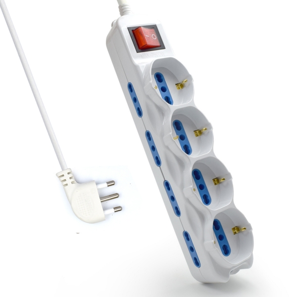 ewent regleta con 12 tomas 8 tomas l + 4 tomas l/f (schuko) interruptor de encendido proteccion infantil enchufe italiano plano en angulo cable de 3m color blanco