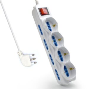 ewent regleta con 6 tomas 8 tomas l + 4 tomas l/f (schuko) interruptor de encendido proteccion infantil enchufe italiano plano en angulo cable de 5m color blanco