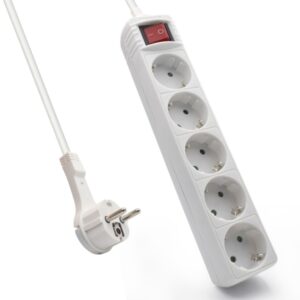 ewent regleta de 5 tomas schuko 16a proteccion infantil interruptor on/off cable de 1.5m enchufe schuko plano en angulo interruptor on/off color blanco