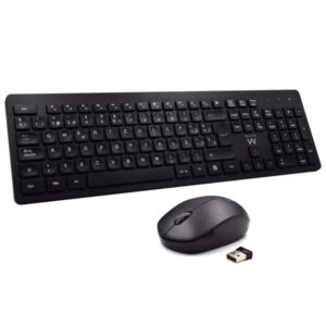 ewent pack teclado + raton inalambricos receptor usb a 2.4hz 1000dpi disposicion portuguesa qwerty pt incluye pilas aa/aaa teclas concavas color negro