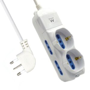 ewent regleta con 6 tomas 4 tomas l + 2 tomas l/f (schuko) proteccion infantil enchufe italiano plano en angulo cable de 1.5m color blanco
