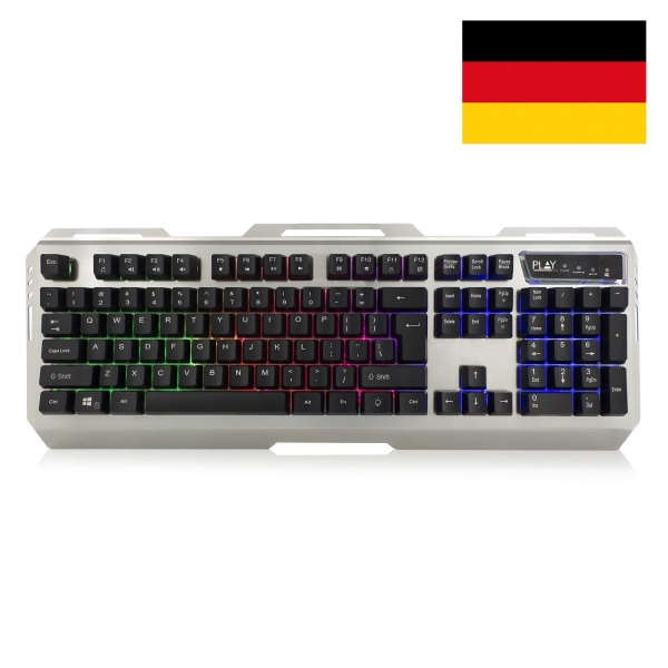ewent teclado gaming iluminacion rgb disposicion alemana qwertz de carcasa de metal 12 teclas multimedia cable de 1.5m color plata/negro