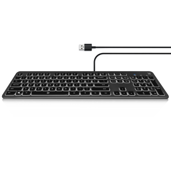 ewent teclado con cable usb disposicion italiana qwerty it retroiluminacion teclas de bajo perfil y silenciosas cable de 1.5m color negro