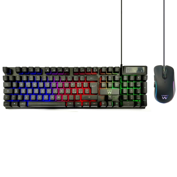 ewent pack teclado + raton gaming iluminacion rgb disposicion italiana qwerty it 3600dpi 12 teclas multimedia cable de 1.5m color negro