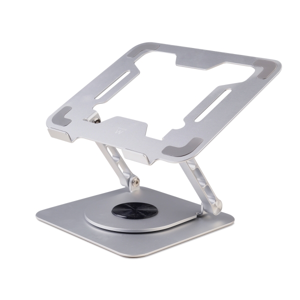 ewent soporte de sobremesa para portatil aluminio rotacion 360 ajustable base antideslizante ajustable plegable color plateado/gris