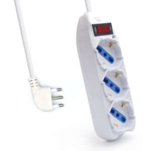ewent regleta con 3 tomas tipo l/f (schuko) de 10/16a interruptor on/off enchufe italiano plano en angulo cable de 1.5m color blanco