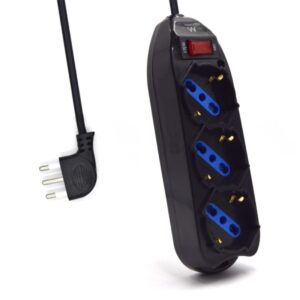ewent regleta con 3 tomas tipo l/f (schuko) de 10/16a interruptor on/off enchufe italiano plano en angulo cable de 1.5m color negro